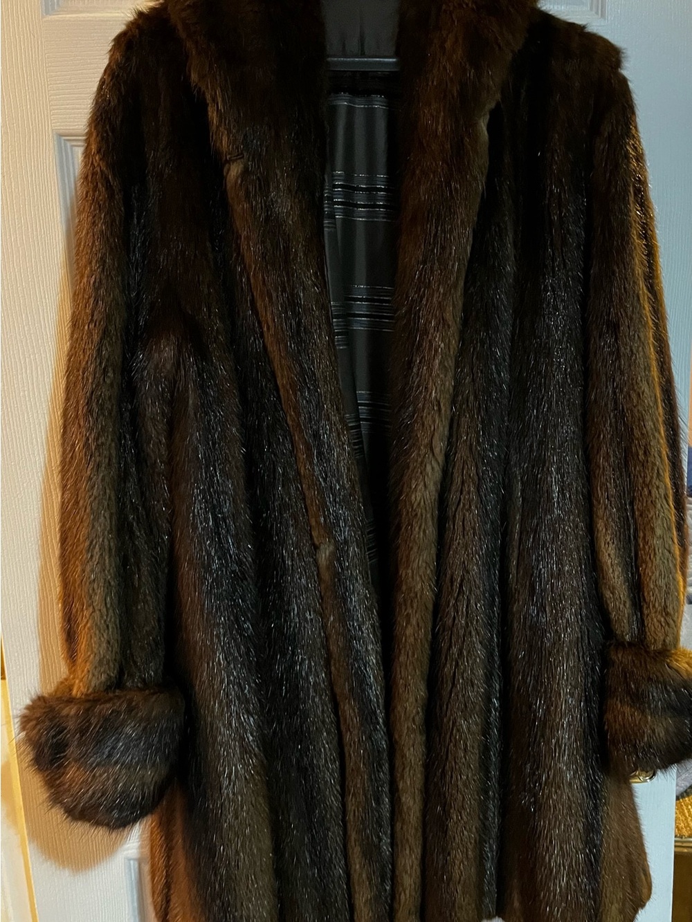 Luxurious Dark Brown Fur Coat. Mink.